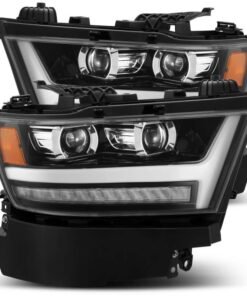 AlphaRex 19-20 Dodge Ram 1500 LUXX LED Proj Headlights Plank Jet Blk w/Activ Light/Seq Signal/DRL