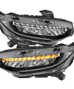 ANZO 16-17 Honda Civic Projector Headlights Plank Style Black w/Amber/Sequential Turn Signal