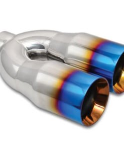 Vibrant 2.5in ID Dual 3.5in OD Round SS Tips (Double Wall, Straight Cut) with Burnt Blue Finish