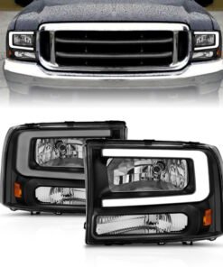 ANZO 99-04 Ford F250/F350/F450/Excursion (excl. 99) Crystal Headlights - w/ Light Bar Black Housing