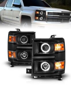ANZO 14-15 Chevrolet Silverado 1500 Projector Headlights w/ Halo Black Housing w/ Black Trim