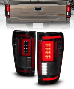 ANZO 21-23 Ford F-150 LED Taillights Seq. Signal w/BLIS Cover - Smoke Blk (For Factory Halogen ONLY)