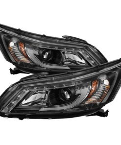 Spyder Honda Accord 2013-2015 4DR Projector Headlights Light Bar DRL Black PRO-YD-HA13-LBDRL-BK