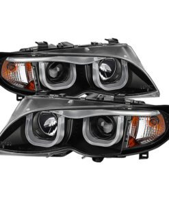 Spyder BMW E46 3-Series 02-05 4DR Projector Headlights 1PC 3D Halo Blk PRO-YD-BMWE4602-4D-3DDRL-BK
