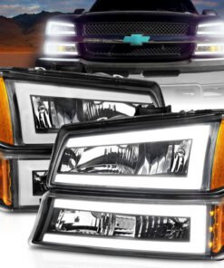 ANZO 2003-2006 Chevrolet Silverado 1500 Crystal Headlights w/ Light Bar Black Housing