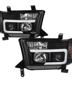 Spyder 08-13 Toyota Sequoia Projector Headlights - Light Bar DRL - Black PRO-YD-TTU07V2-LB-BK