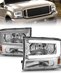 ANZO 99-04 Ford F250/F350/F450/Excursion (excl. 99) Crystal Headlights - w/ Light Bar Chrome Housing