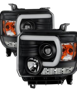 Spyder GMC Sierra 14-16 Projector Headlights Light Bar DRL Blk PRO-YD-GS14V2-LBDRL-BK