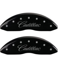 MGP 4 Caliper Covers Engraved Front Cursive/Cadillac Engraved Rear CTS Black finish silver ch
