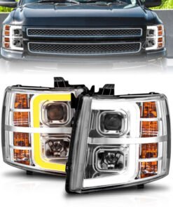 ANZO 2007-2013 Chevrolet Silverado 1500 Projector w/ Light Bar Chrome Housing w/ Sequential