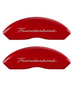 MGP 4 Caliper Covers Engrvd Front No bolts/Tbird Engrvd Rear/Tbird Emblem Red fnsh slvr ch