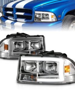 ANZO 97-04 Dodge Dakota/Durango Crystal headlight Set w/ Light Bar Chrome Housing
