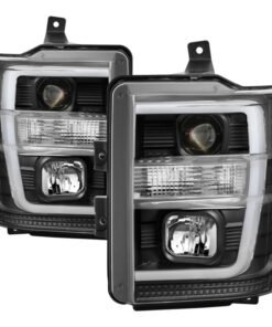 Spyder 08-10 Ford F-250 SD Projector Headlights V2-Switch Back Light Bar-Black PRO-YD-FS08V2-SBLB-BK