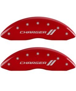 MGP 4 Caliper Covers Engraved Front & Rear With stripes/Charger Red finish silver ch