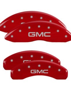 MGP 4 Caliper Covers Engraved Front & Rear GMC Red Finish Silver Char 2019 GMC Sierra 1500
