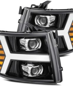 AlphaRex 07-13 Chevy 1500 LUXX LED Proj Headlights Plank Style Jet Blk w/ Activ Light/Seq Signal/DRL