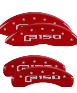 MGP 4 Caliper Covers Engraved Front & Rear 2015 Ford F-150 Red Finish Silver Characters
