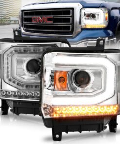 ANZO 2014-2015 Gmc Sierra 1500 Projector Headlights w/ Light Bar Chrome Housing (Halogen Type)