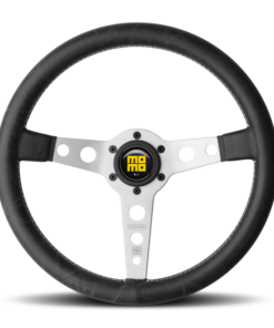 Momo Prototipo Steering Wheel 350 mm - Black Leather/White Stitch/Brshd Spokes