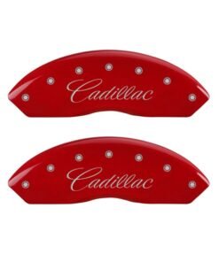 MGP 4 Caliper Covers Engraved Front Cursive/Cadillac Engraved Rear XLR Red finish silver ch