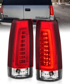 ANZO 1999-2000 Cadillac Escalade LED Taillights Chrome Housing Red/Clear Lens Pair