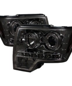 Spyder Ford F150 09-14 Projector Headlights Halogen Model- LED Halo LED Smke PRO-YD-FF15009-HL-SM