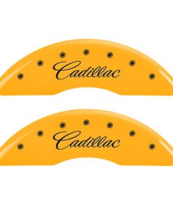MGP 4 Caliper Covers Engraved F & R Cursive/Cadillac Yellow Finish Black Char 2017 Cadillac CT6