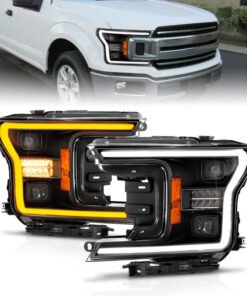 ANZO 18-20 Ford F-150 (w/o Fctry LED) Full LED Proj Headlights w/Light Bar Swtchbk Seq. Black w/Init