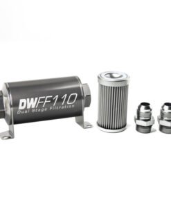 DeatschWerks Stainless Steel 10AN 10 Micron Universal Inline Fuel Filter Housing Kit (110mm)