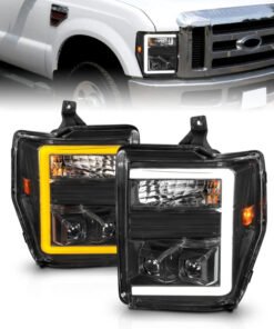 ANZO 08-10 Ford F-250 - F-550 Super Duty Projector Headlights w/ Light Bar Switchback Black Housing