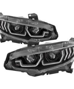 Spyder Honda Civic 16-18 2DR/4DR/Hatchback Headlight Black PRO-YD-HC16PL-SEQ-BK