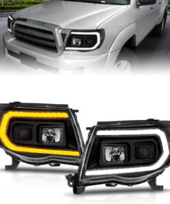 ANZO 05-11 Toyota Tacoma Projector Headlights w/Light Bar Switchback Black Housing