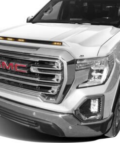AVS 19-22 GMC Sierra Aeroskin Low Profile Hood Shield w/ Lights - White Frost Tricoat