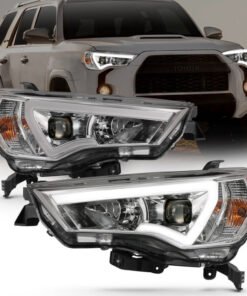 ANZO 14-18 Toyota 4 Runner Plank Style Projector Headlights Chrome w/ Amber
