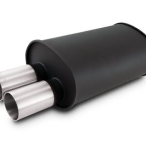 Vibrant StreetPower Flat Blk Muffler Dual 304SS Brushed Tips 9.5in x 6.75in x 15in - 3in Dual Inlet