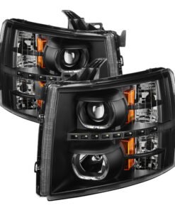 Xtune Chevy Silverado 1500/2500/3500 07-13 LED Halo Projector Headlights Black PRO-JH-CSIL07-CFB-BK