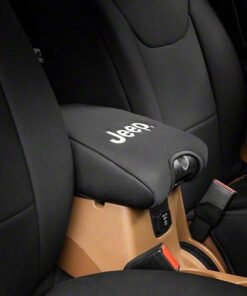 Officially Licensed Jeep 11-18 Wrangler JK Neoprene Center Console Arm Cover w/ Jeep Logo- Blk
