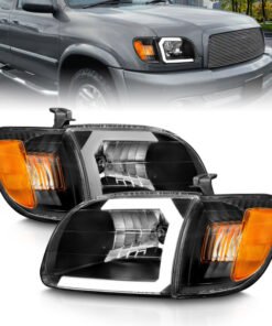ANZO 00-04 Toyota Tundra (Fits Reg/Acc Cab Only) Crystal Headlights w/Light Bar Black w/Corner Light