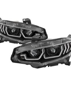 Spyder 16-18 Honda Civic 4Dr w/LED Seq Turn Sig Lights Proj Headlight - Black - PRO-YD-HC16-SEQ-BK