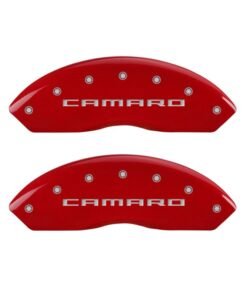 MGP 4 Caliper Covers Engraved Front Gen 5/Camaro Engraved Rear Gen 5/RS Red finish silver ch