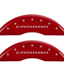 MGP 4 Caliper Covers Engraved Front Gen 5/Camaro Engraved Rear Gen 5/SS Red finish silver ch