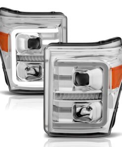 ANZO 11-16 Ford F-250/F-350/F-450 Projector Headlights w/ Plank Style Switchback Chrome w/Amber