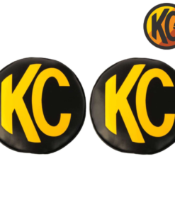 KC HiLiTES 5102 6" Black Vinyl Light Covers (Pair) with Yellow KC Logo