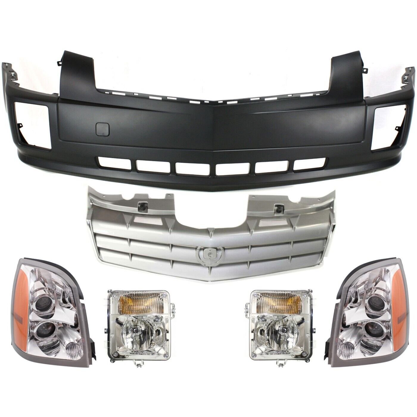 Bumper Cover & Grille Kit 6pc halogen left right for 06-09 Cadillac SRX Base
