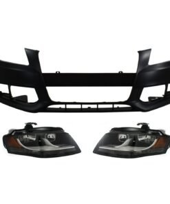 New Front Bumper Cover, Headlights kit 3 pieces for 2011-2012 Audi A4 Sedan