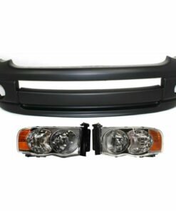 NEW Front Bumper Cover 3pc Kit w/ Headlight for 2002-2005 Dodge Ram 1500