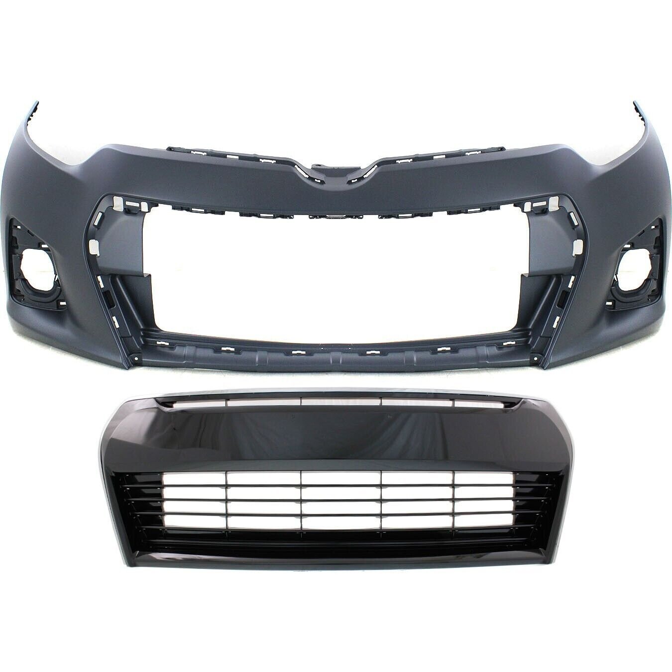 Front Bumper Cover with Bumper Grille CAPA 2 PC for 2014-2016 Toyota Corolla S