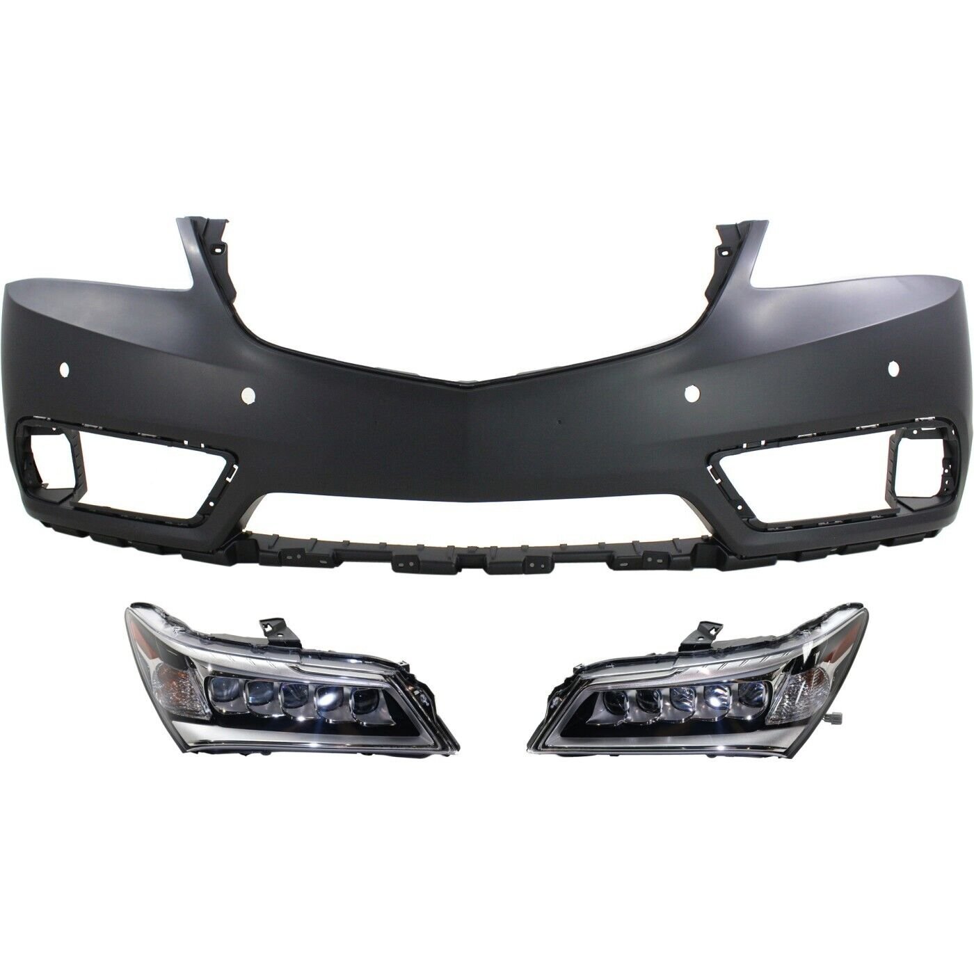 New Bumper Cover with Headlights kit LED 3 pieces for 2014-2016 Acura MDX