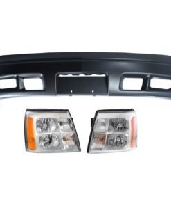 New Front Bumper Covers, Headlights set of 3 pc for 2002 Cadillac Escalade EXT