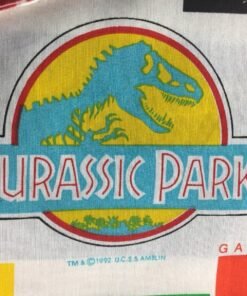 Vintage 90s JURASSIC PARK Movie Pillowcase Curtains Set 1992 All Over Print Red